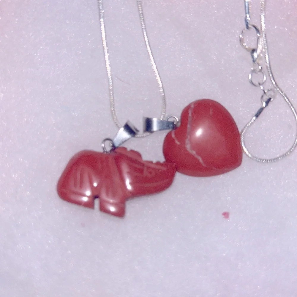 Boho Hippie Red Jasper Heart ❤️ and Elephant 🐘 24” Silver Necklace - Picture 1 of 6